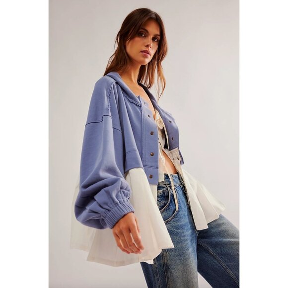 Free People Ellie Sweatshirt In Blue Mariage Combo Size Medium